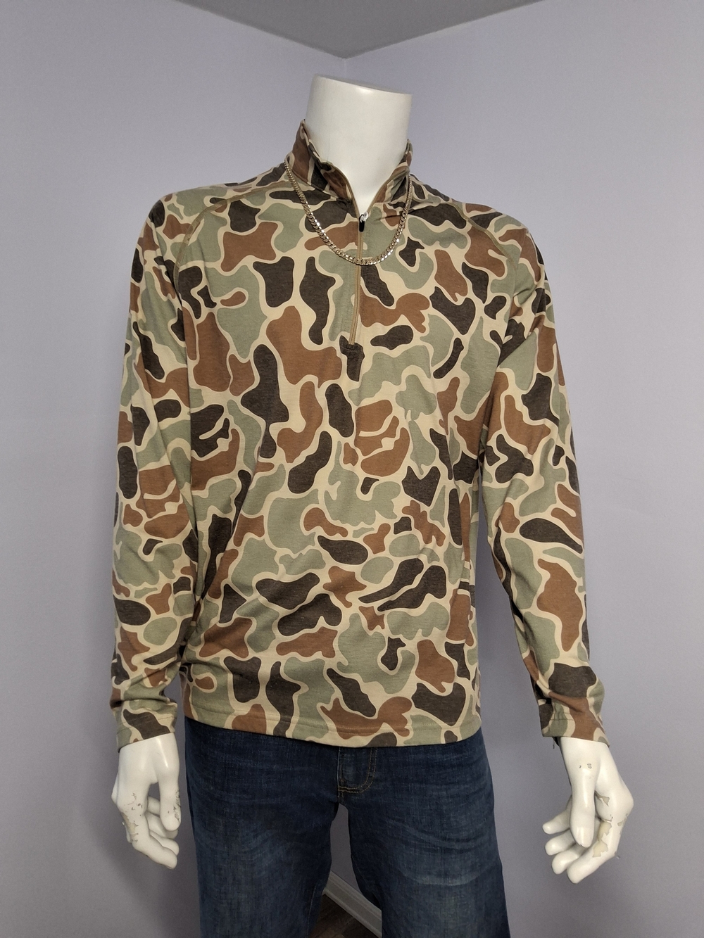 Orvis Men's L Camo 1/4 Zip Mock Neck Long Sleeve Polyester/Spandex Pullover